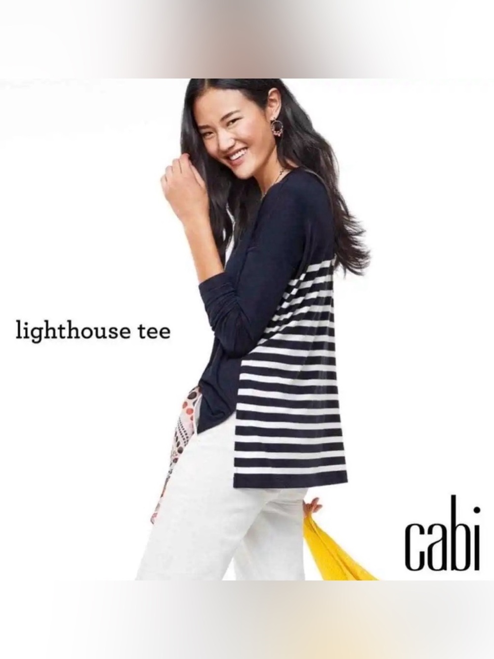 Cabi Lighthouse Tee XS Navy Striped Oversized Relaxed Nautical Boatneck Top